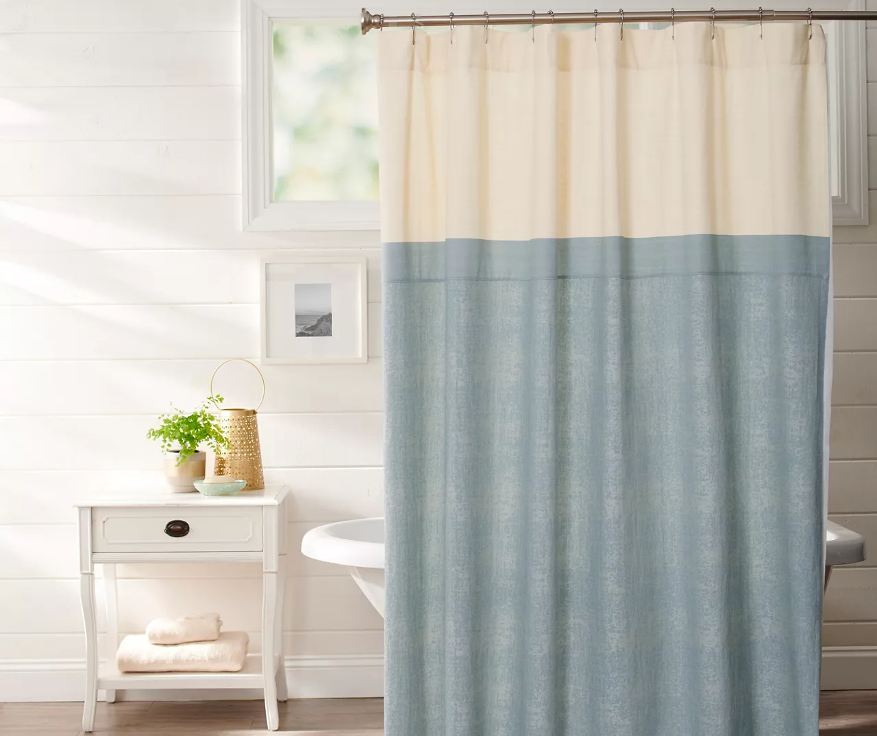 Ivory & Slate Blue Jacquard Shower Curtain Ivory & Slate Blue Jacquard Shower Curtain -Big Lots Furniture Store 810460537 1