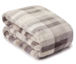 Broyhill Gray Plaid Velvet Plush Blanket -Big Lots Furniture Store 810477869 1 1
