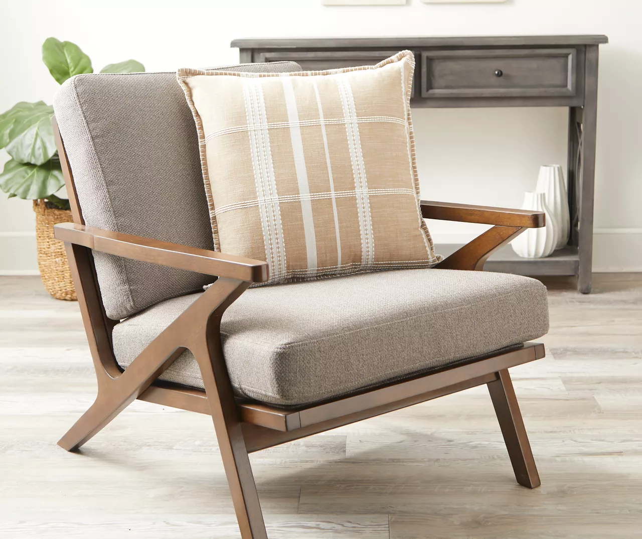 Tan & White Plaid Throw Pillow Tan & White Plaid Throw Pillow -Big Lots Furniture Store 810515801 2