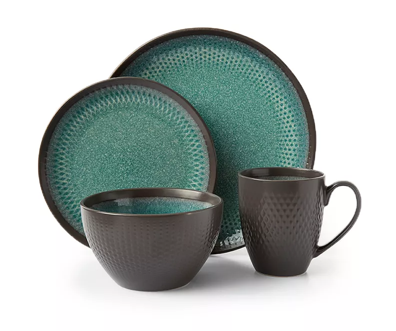 Teal Reactive Stoneware 16-Piece Dinnerware Set Teal Reactive Stoneware 16-Piece Dinnerware Set -Big Lots Furniture Store 810517974 1