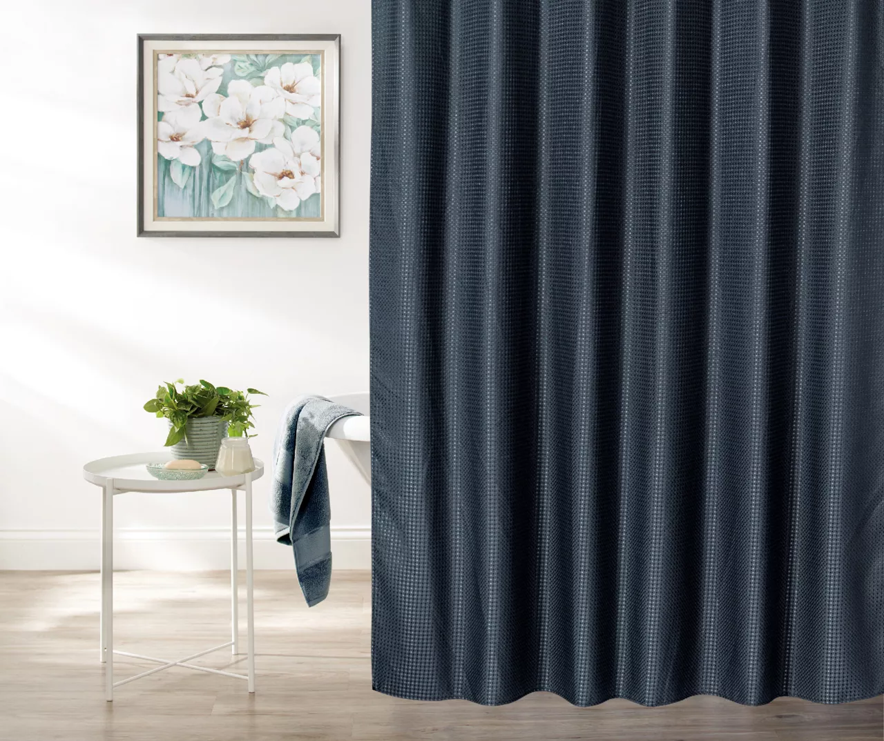 Denim Blue Embossed Waffle Shower Curtain Denim Blue Embossed Waffle Shower Curtain -Big Lots Furniture Store 810528239