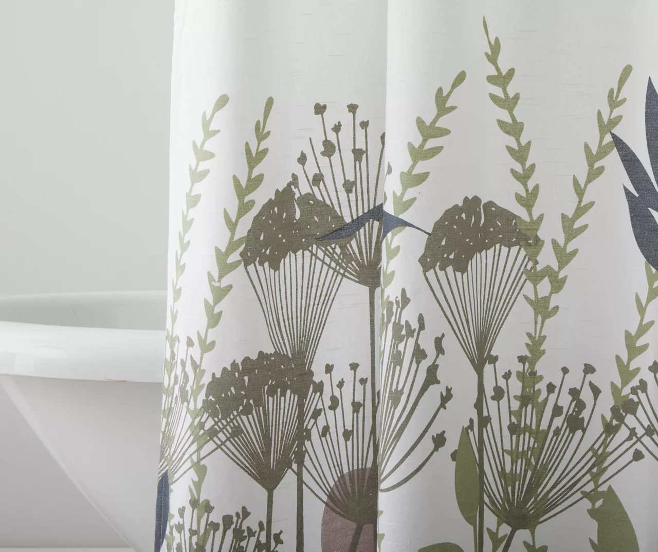 White & Green Floral Fabric Shower Curtain White & Green Floral Fabric Shower Curtain -Big Lots Furniture Store 810528298 2