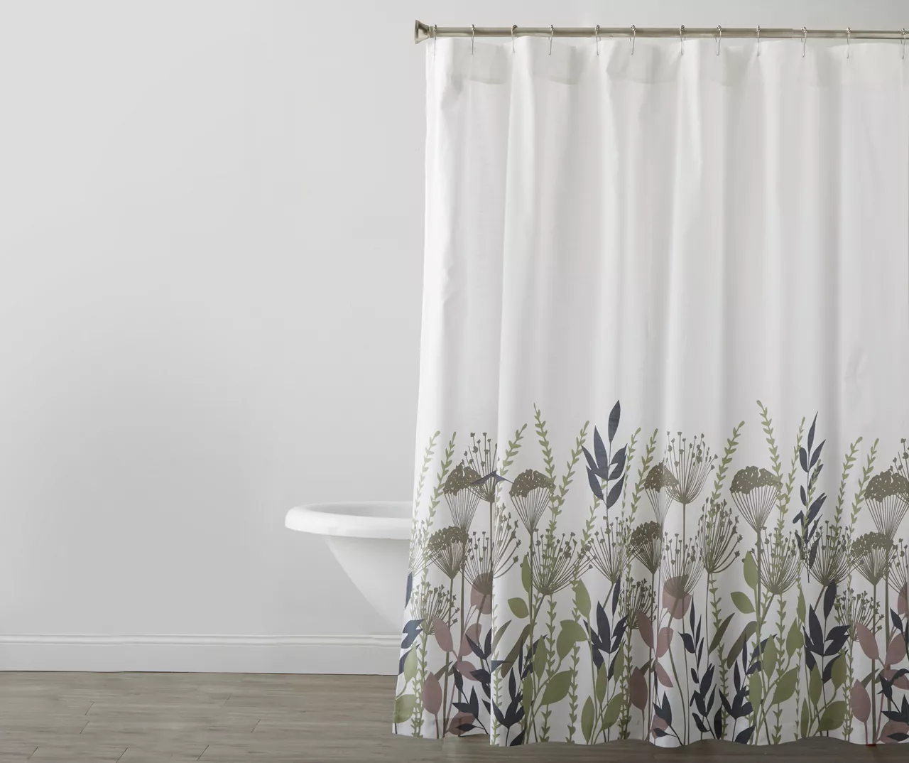 White & Green Floral Fabric Shower Curtain White & Green Floral Fabric Shower Curtain -Big Lots Furniture Store 810528298