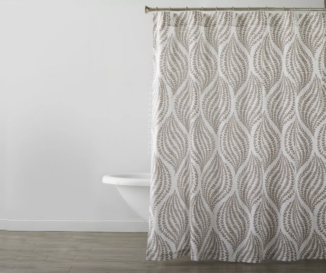 White & Brown Floral Wave Fabric Shower Curtain White & Brown Floral Wave Fabric Shower Curtain -Big Lots Furniture Store 810528299