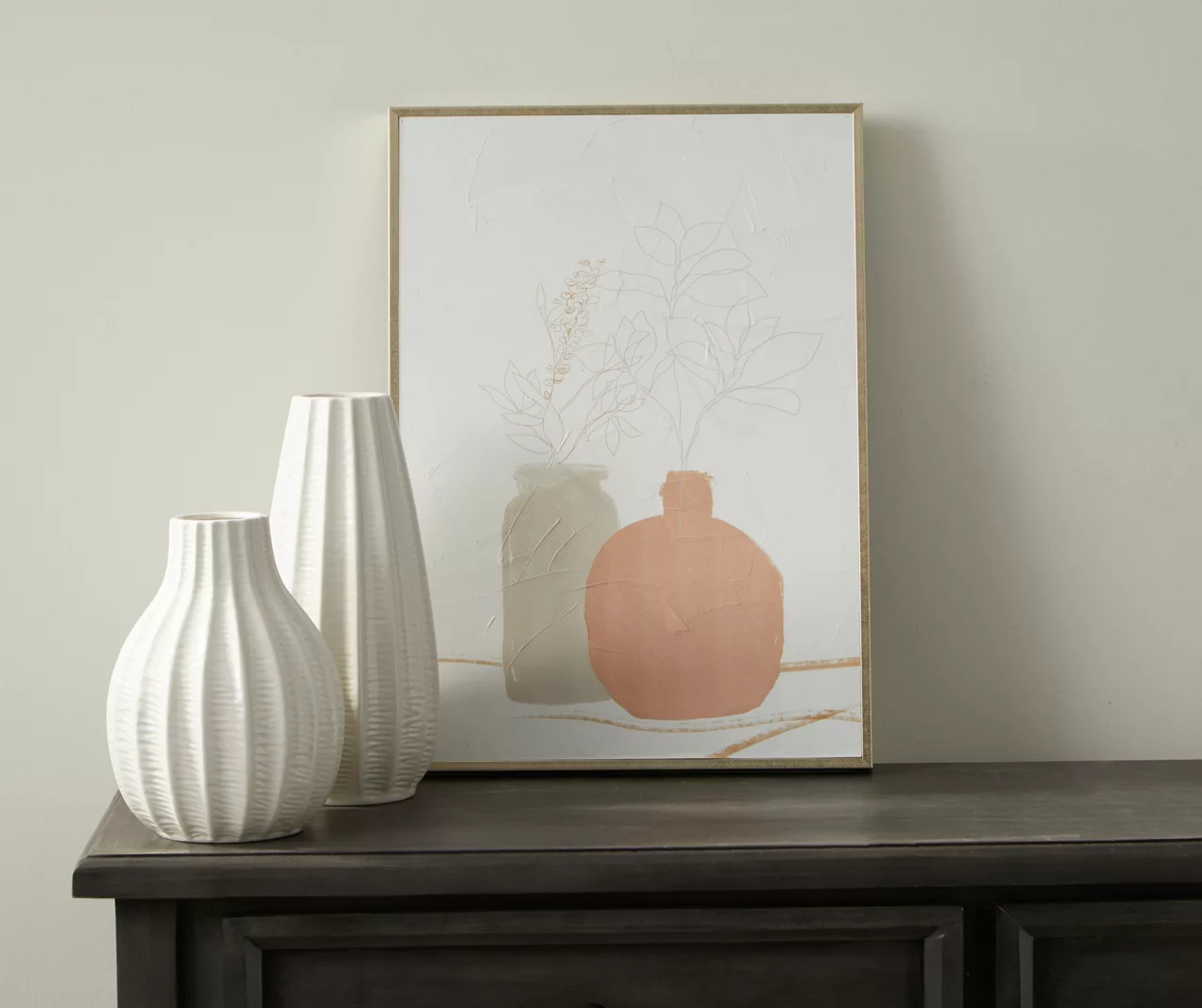 Pink & Gray Potted Plants Framed Canvas Pink & Gray Potted Plants Framed Canvas -Big Lots Furniture Store 810540305 2