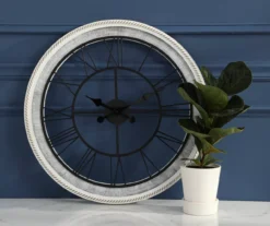 Rustic White Roman Numeral Round Wall Clock 2 Rustic White Roman Numeral Round Wall Clock -Big Lots Furniture Store 810548702 2