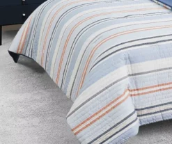 Broyhil Blue & Coral Stripe Comforter Set -Big Lots Furniture Store 810558692 2