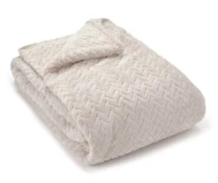 Broyhill Whisper White Chevron Embossed Velvet Blanket -Big Lots Furniture Store 810573800 810573798 810617576 1