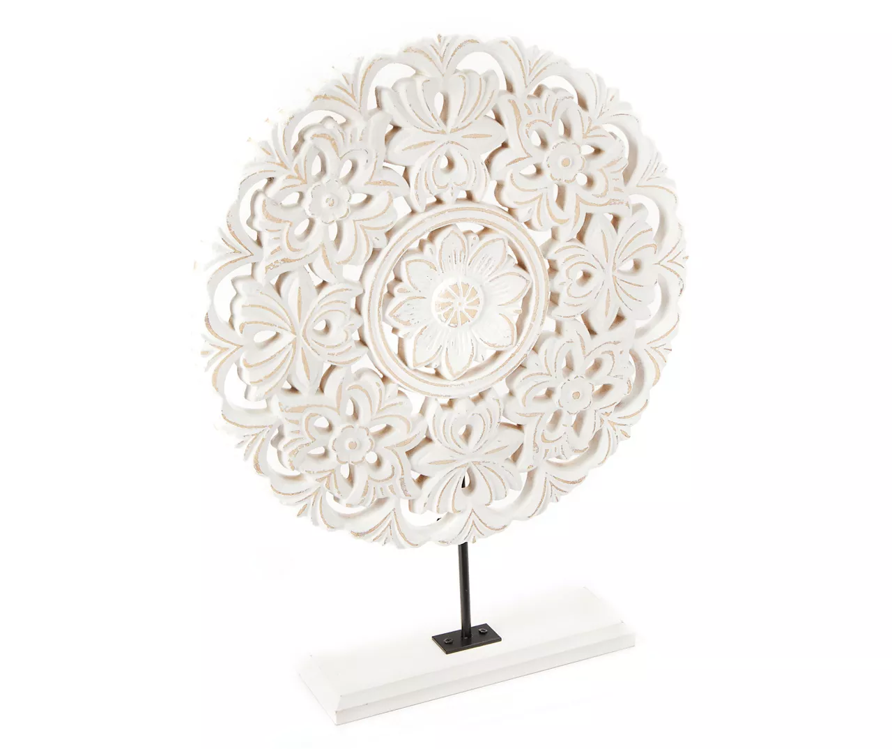 White Floral Cut-Out Carved circle Tabletop Decor White Floral Cut-Out Carved Circle Tabletop Decor -Big Lots Furniture Store 810603880 A0 1