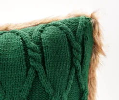 Green Cable-Knit Faux Fur-Trim Throw Pillow -Big Lots Furniture Store 810616930 A8 1