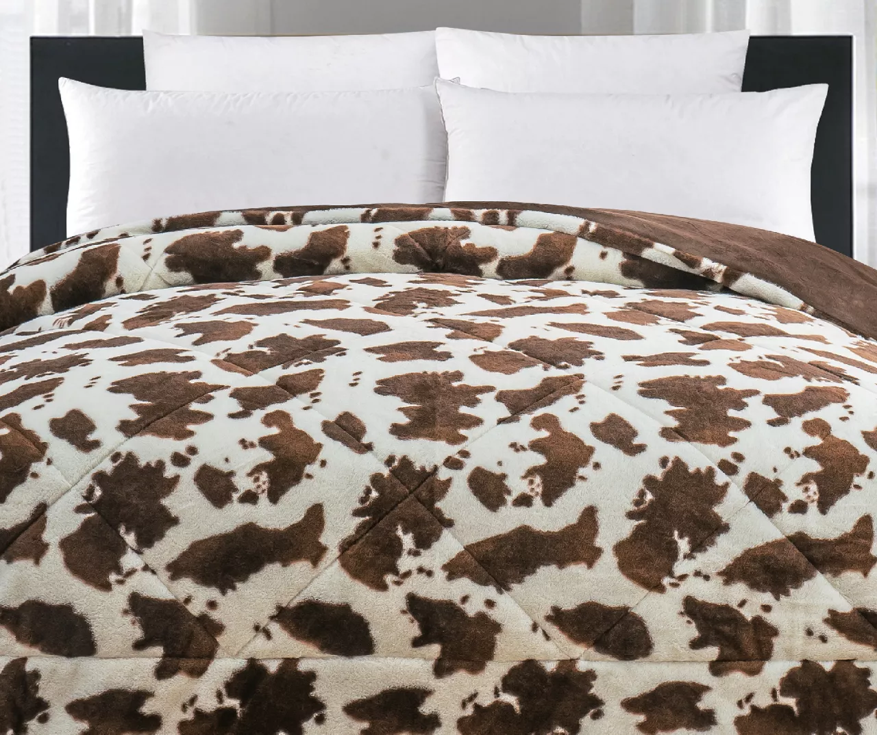 Cream & Brown Cow Print Faux Fur Full/Queen Comforter Cream & Brown Cow Print Faux Fur Full/Queen Comforter -Big Lots Furniture Store 810617565 P 01