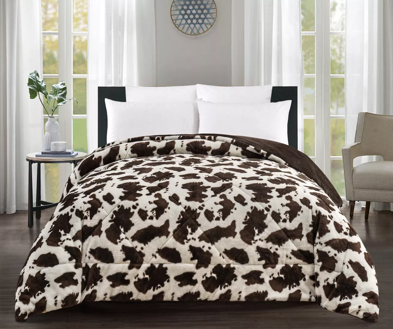 Cream & Brown Cow Print Faux Fur Full/Queen Comforter Cream & Brown Cow Print Faux Fur Full/Queen Comforter -Big Lots Furniture Store 810617565 810617566 A0 1 1