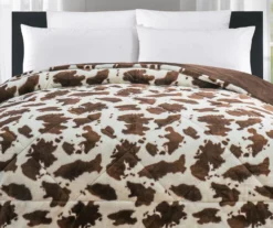 Cream & Brown Cow Print Faux Fur King Comforter -Big Lots Furniture Store 810617566 P 01