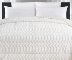 White Chevron Stripe Faux Fur Full/Queen Comforter -Big Lots Furniture Store 810617569 P 01