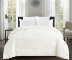 White Chevron Stripe Faux Fur King Comforter -Big Lots Furniture Store 810617569 810617570 A0 1 1