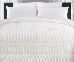 White Chevron Stripe Faux Fur King Comforter -Big Lots Furniture Store 810617570 P 01