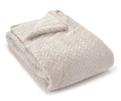 Whisper White Zigzag-Embossed Velvet Queen Blanket -Big Lots Furniture Store 810617573 A0 1