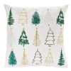 Ivory & Green Embroidered Trees Throw Pillow